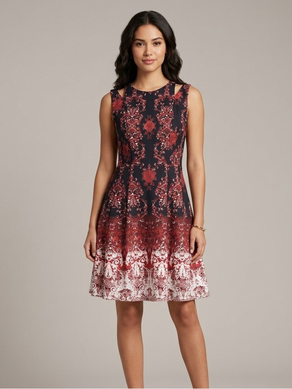 J. Taylor Cold Shoulder Damask Ombre Fit‎ Flare Dress